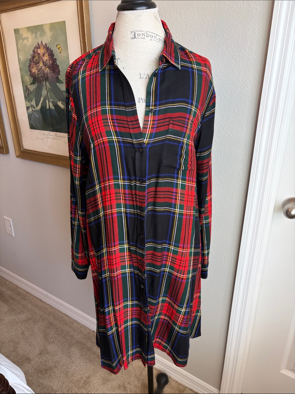 Old Navy Red, Green & Blue Plaid Midi Dress